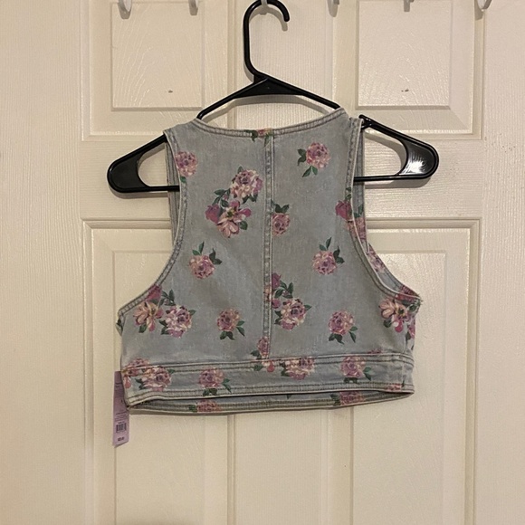 wild fable Light Blue Floral Denim Crop Top - Picture 4 of 4